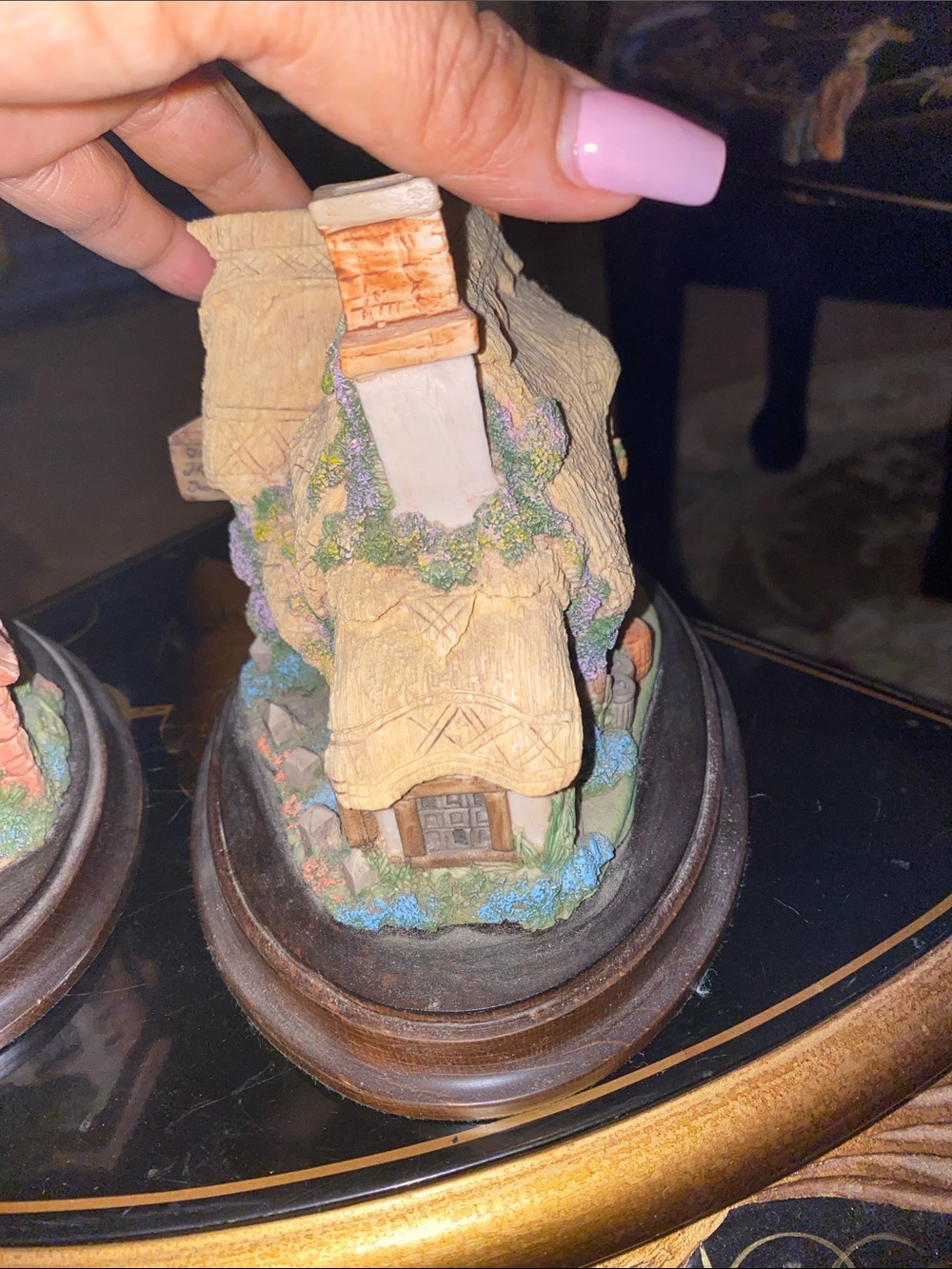 Vintage Hand-Painted Ceramic Cottage Dome Decor in Tan and Green Pair of 2 - Picture 9 of 11